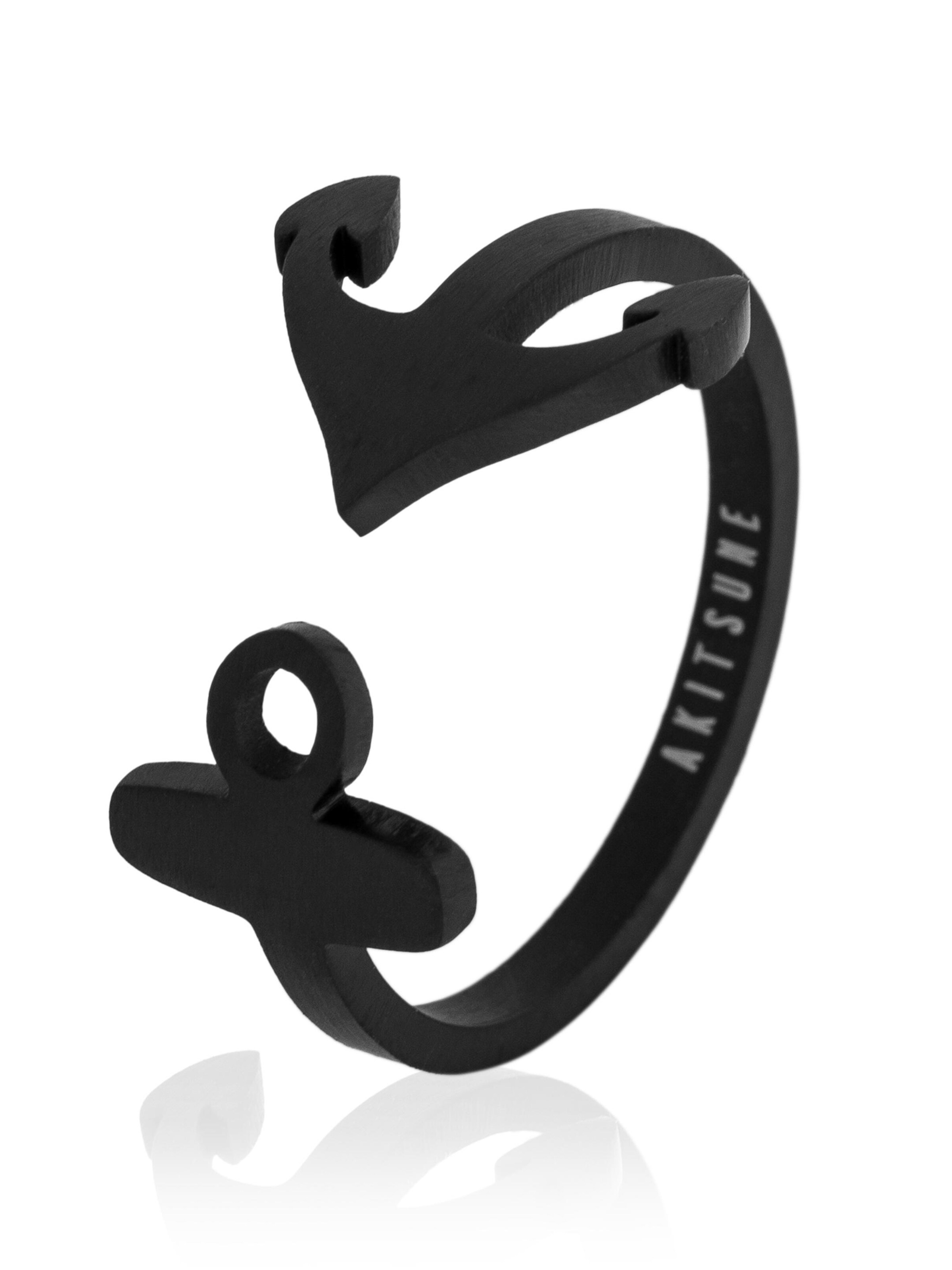 Akitsune Ring 'Anchor' in Black: front