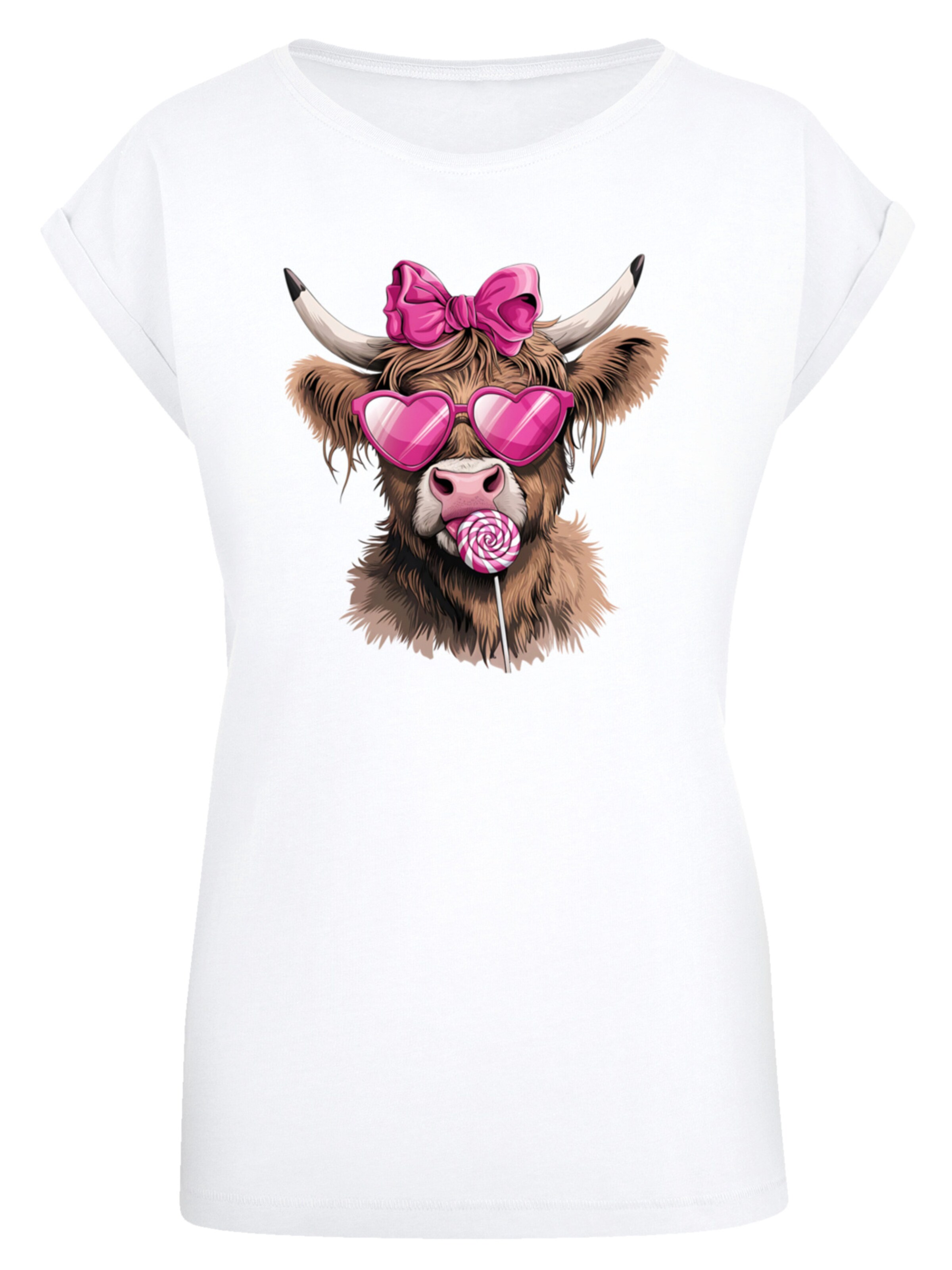 F4NT4STIC T-Shirt 'Highland Cow Valentinstag Sonnenbrille' in Weiß: Vorderseite