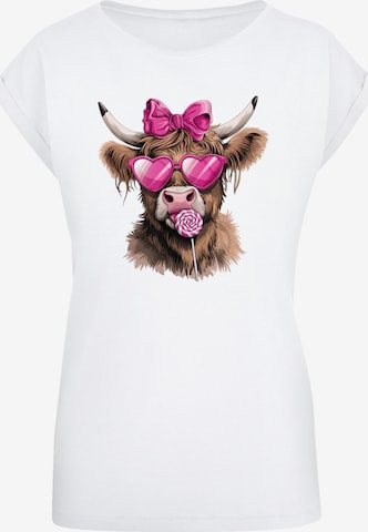 F4NT4STIC T-Shirt 'Highland Cow Valentinstag Sonnenbrille' in Weiß: Vorderseite