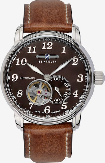 Zeppelin Analoog horloge 'Open Heart' in de kleur Bruin / Donkerbruin / Zilver, Productweergave