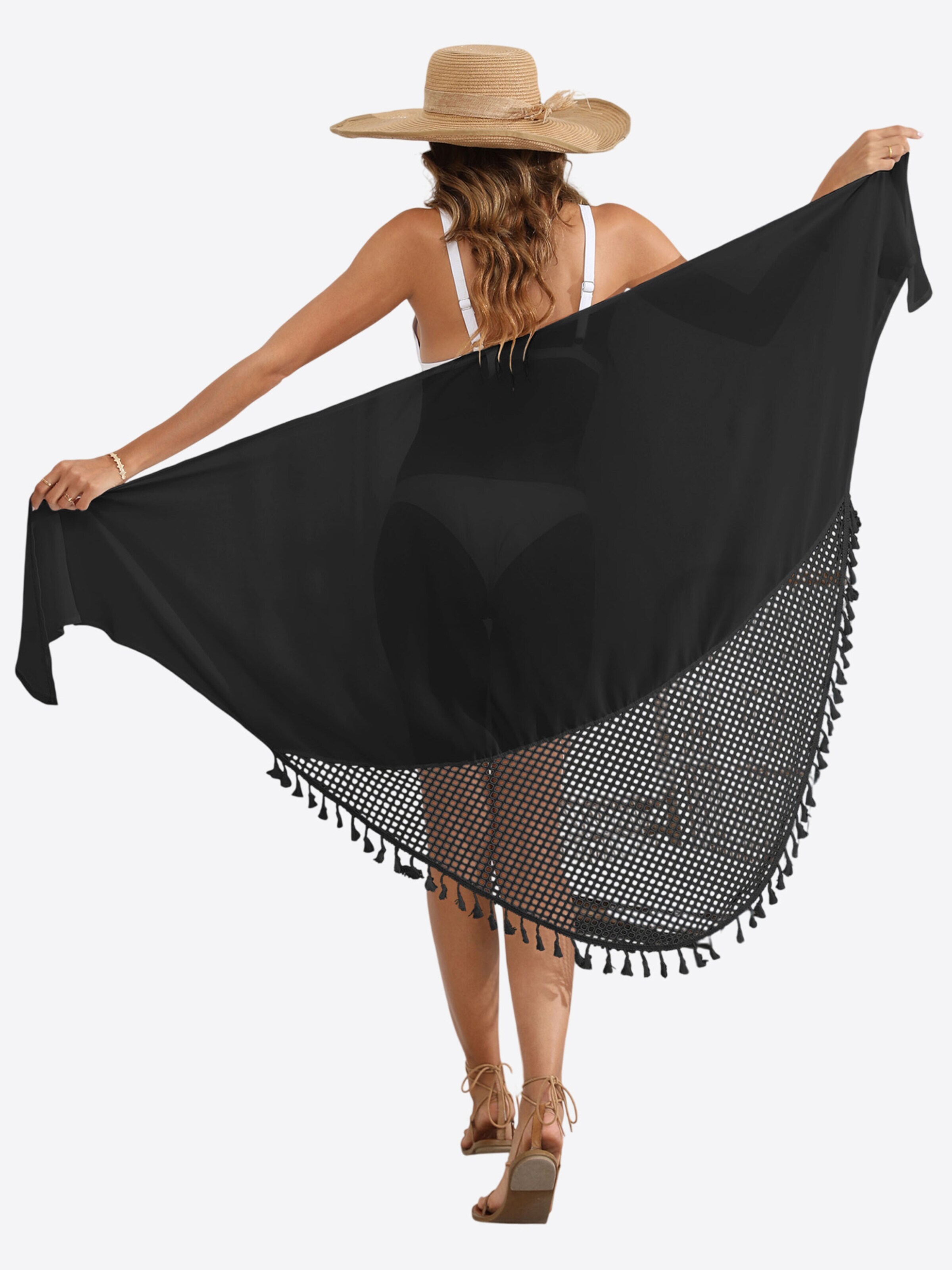Magicshe Oversized Wrap 'Strand-Pareo mit Fransen' in Black
