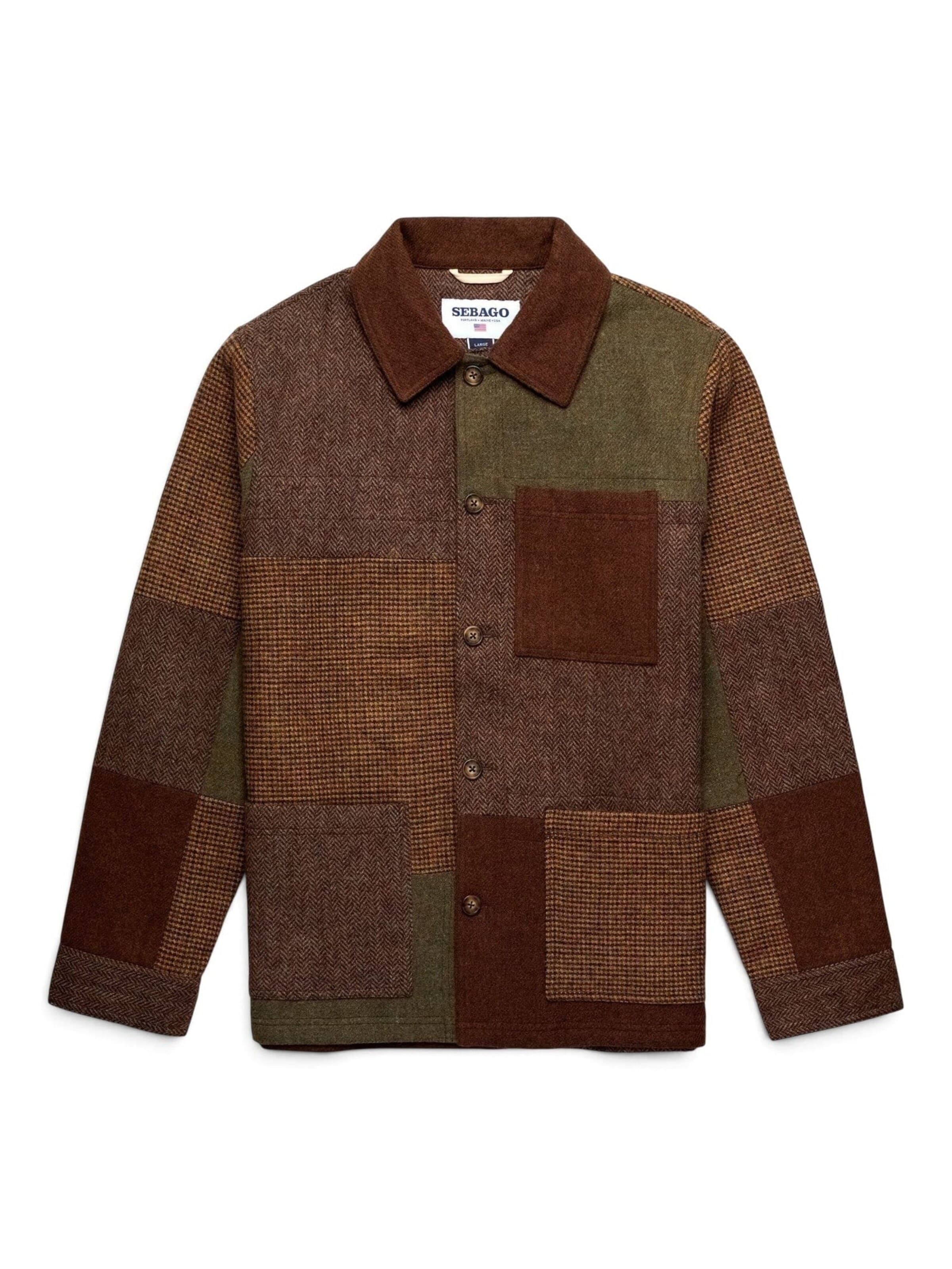 SEBAGO Between-Season Jacket 'DORR PATCHWORK BROWN MULTICOLOR CHECK' in Brown: front
