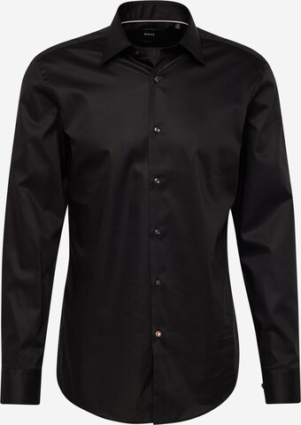 Coupe slim Chemise 'Hank' BOSS en noir : devant