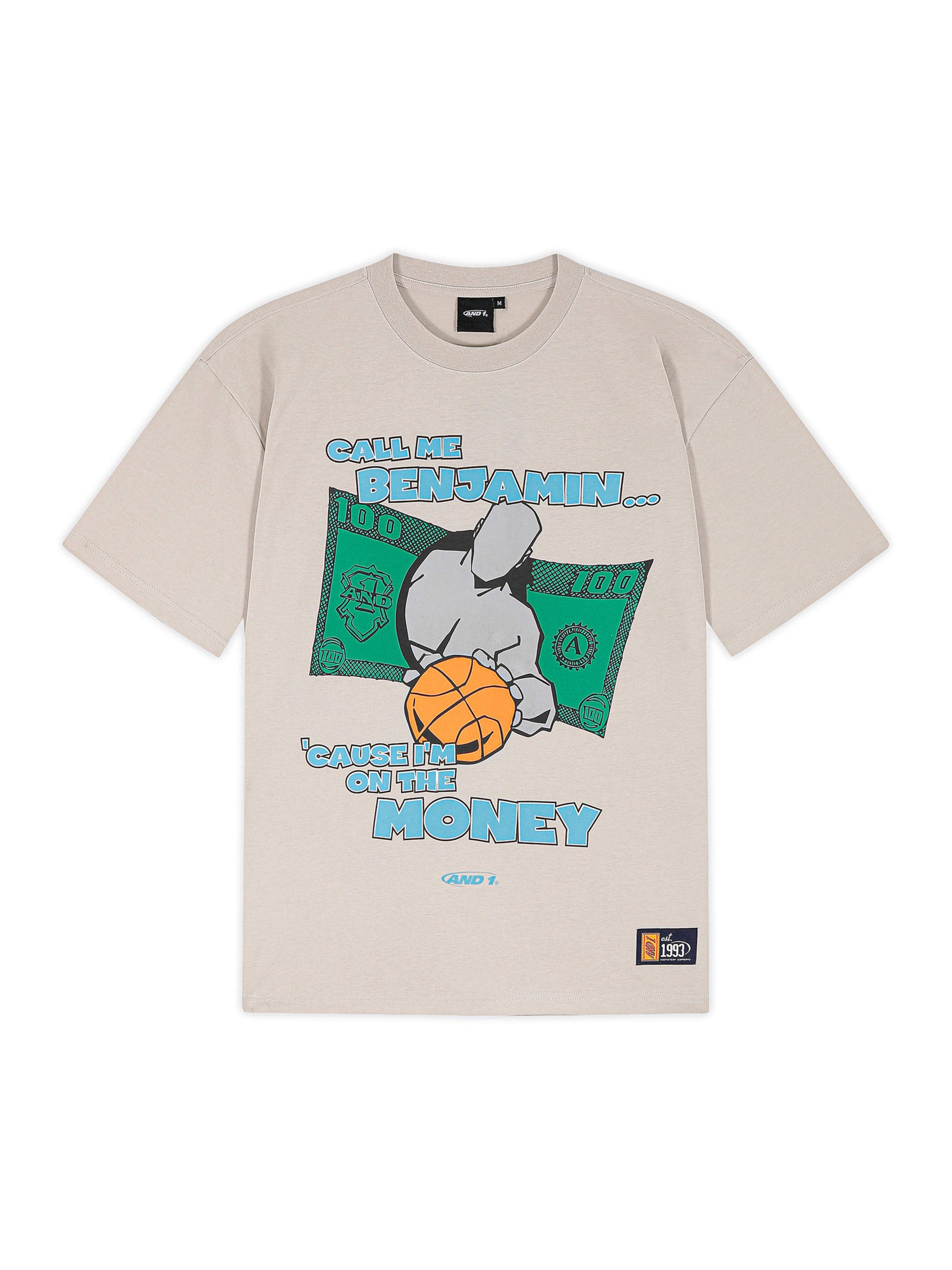 AND1 Oversize t-shirt 'Auf Dem Geld' i grå: framsida