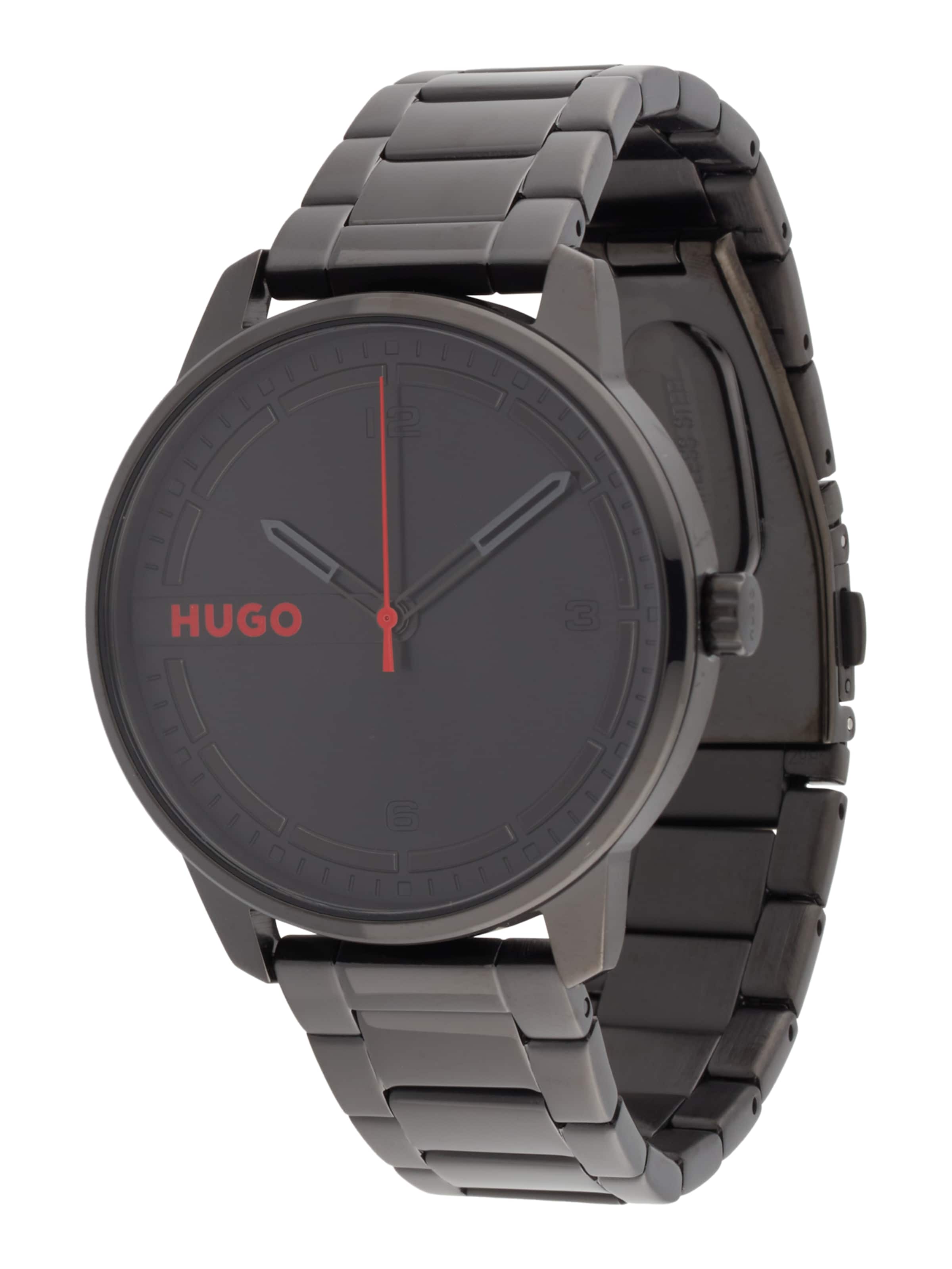 HUGO Аналогов часовник '#STAMP' в черно: отпред