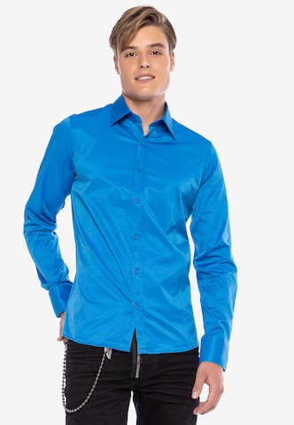CIPO & BAXX Slim fit Button Up Shirt in Blue: front