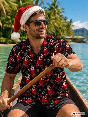 Coupe regular Chemise 'Christmas Laughing Santa' King Kameha en noir