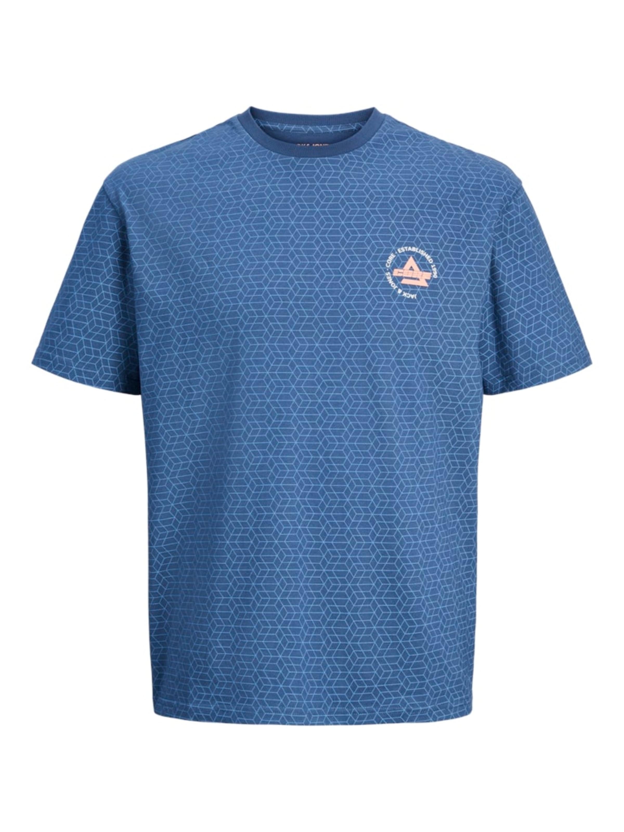 JACK & JONES Shirt 'JCOAOP CHESTPRINT TEE SS CREW NECK' in Blauw: voorkant
