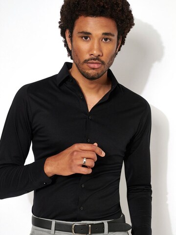 DESOTO Slim Fit Hemd 'Modern Kent'‌‌‌‌‌‌‌‌ in Schwarz: Vorderseite