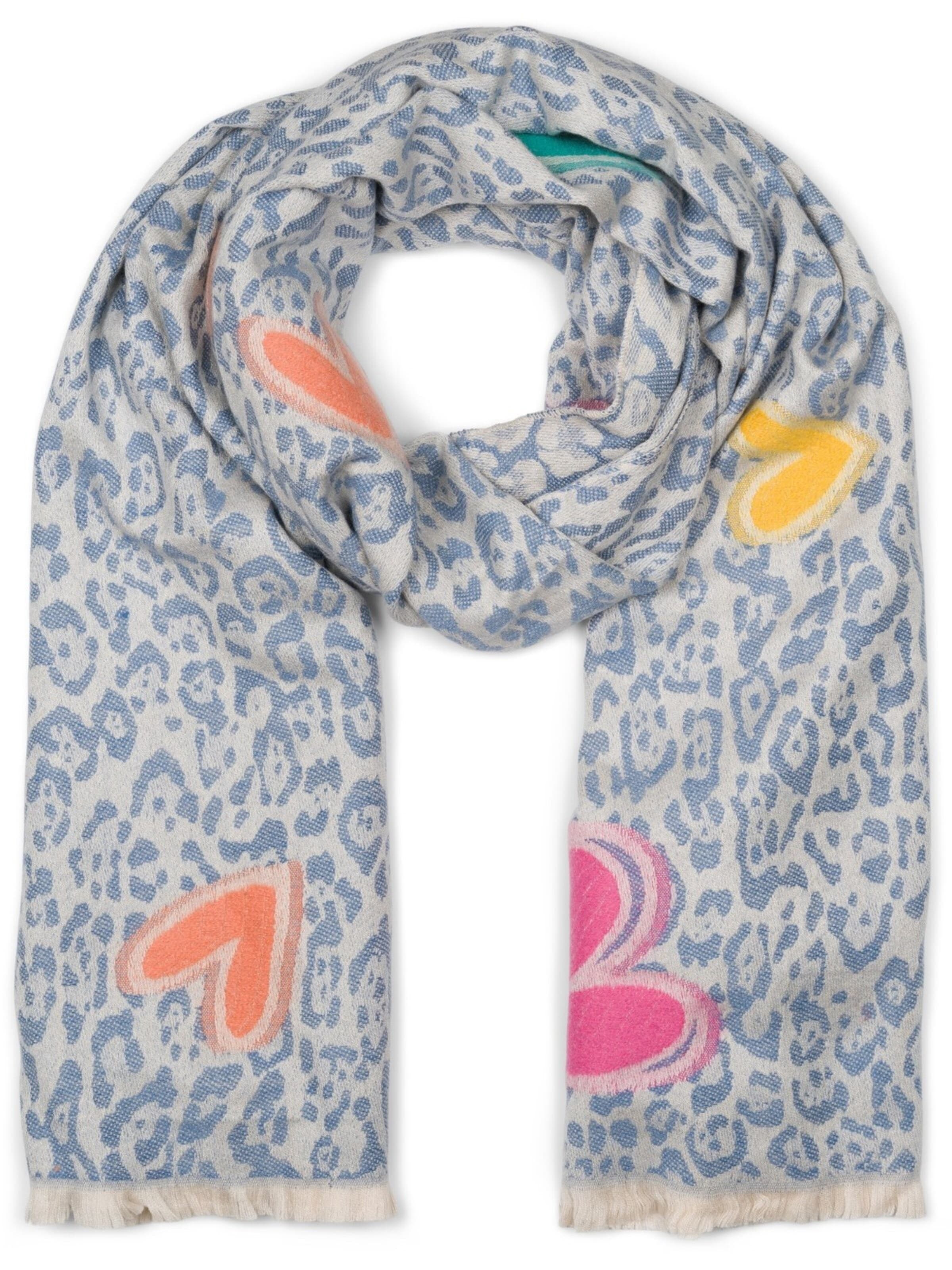 styleBREAKER Schal 'Schal mit Leoparden Herz Muster'‌‌‌‌‌‌‌‌ in Blau: Vorderseite
