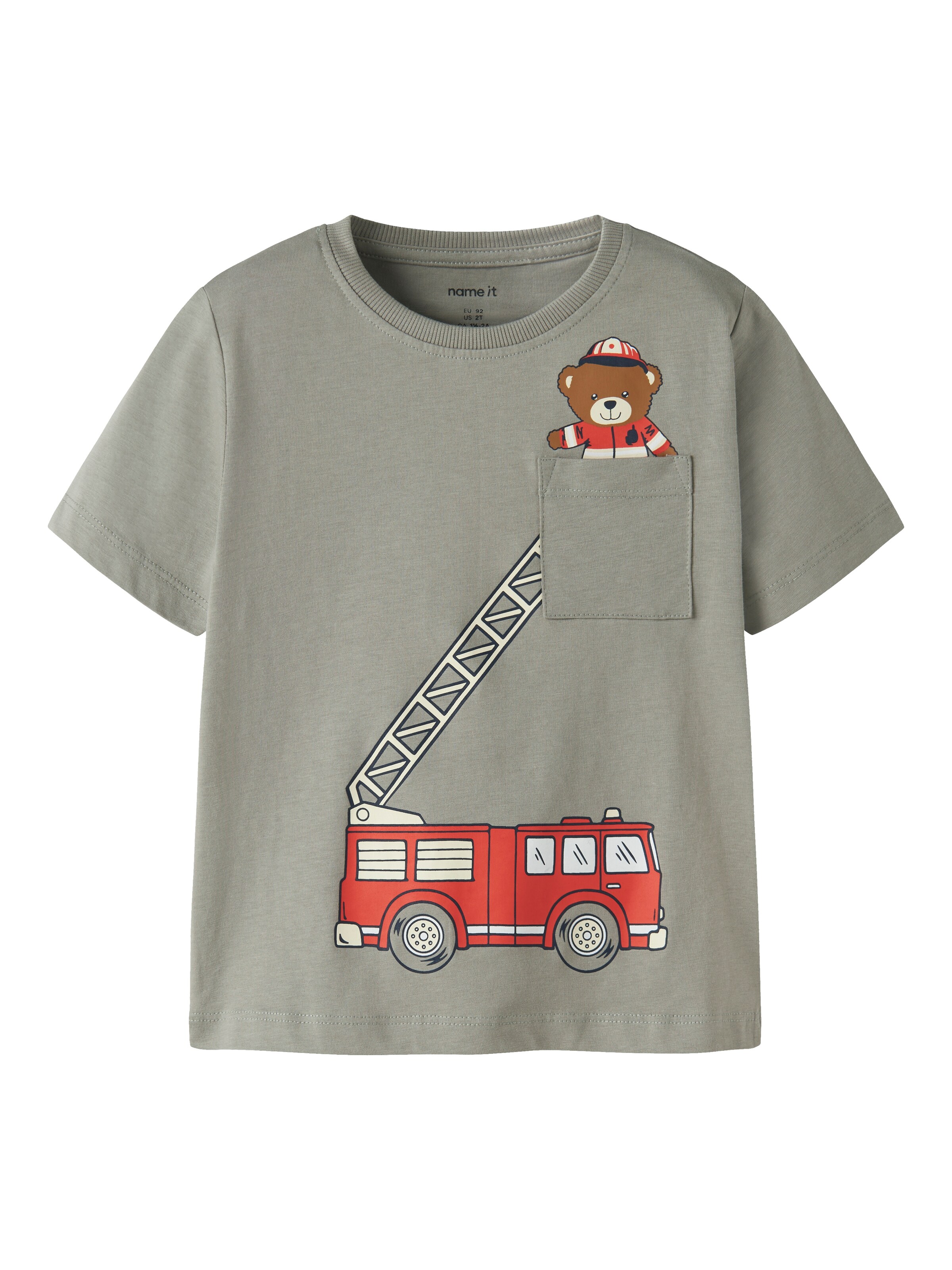 NAME IT Shirt 'NMMVilian Fire Truck' in Grey: front
