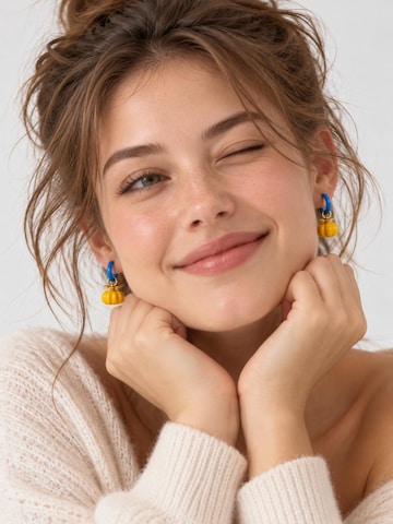 LanLivia - Brincos 'Enchanted Elephant & Pumpkin Enamel Hoop Earrings' em azul