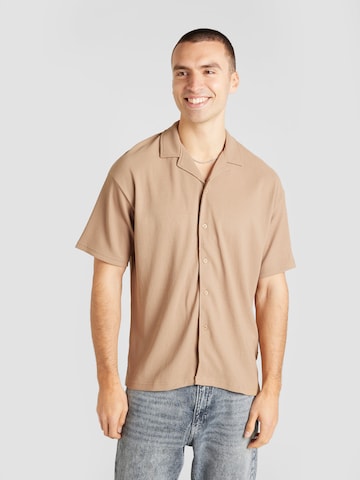 JACK & JONES Regular fit Button Up Shirt 'VALENCIA' in Brown: front