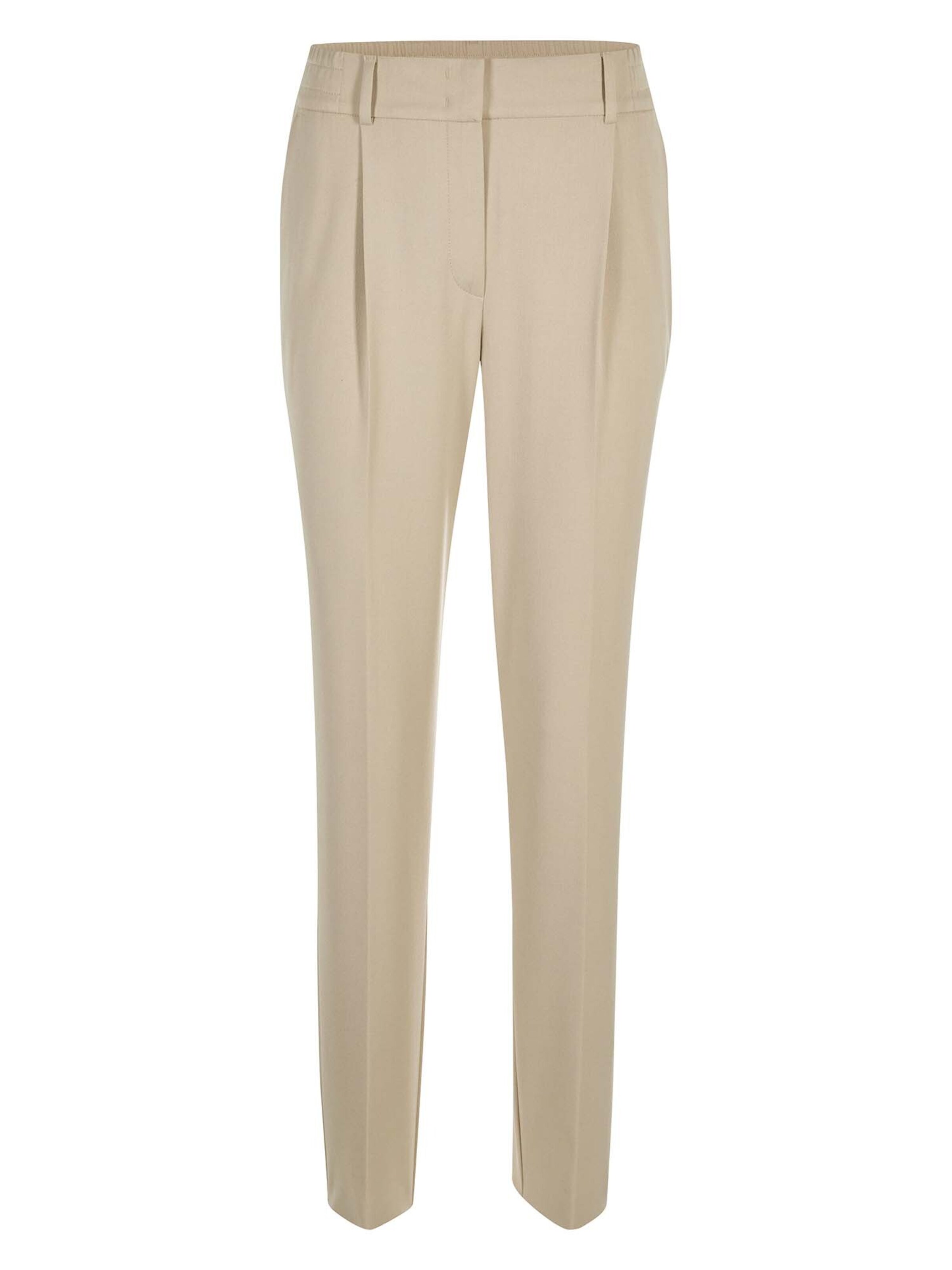 MADELEINE Tapered Pleat-Front Pants in Beige: front