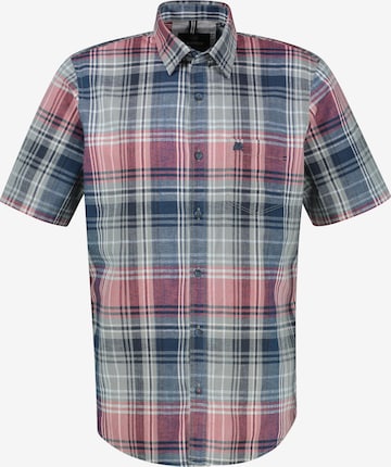 LERROS Regular Fit Kariertes Kurzarmhemd aus Baumwolle und Leinen in Rot: Vorderseite