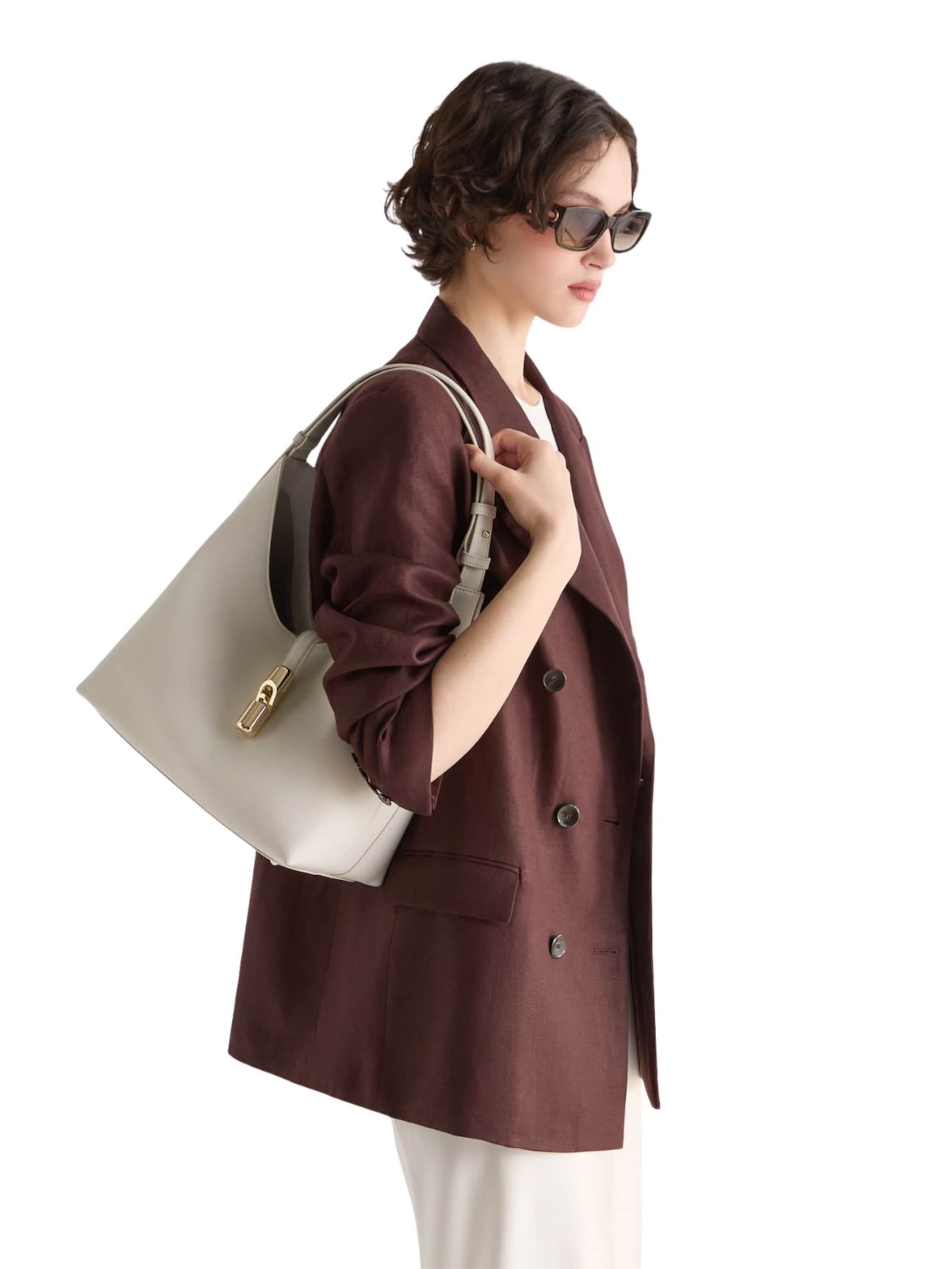 Sac bandoulière 'Furla Sac Bandoulière M Goccia Cuir Gris/Blanc' FURLA en blanc