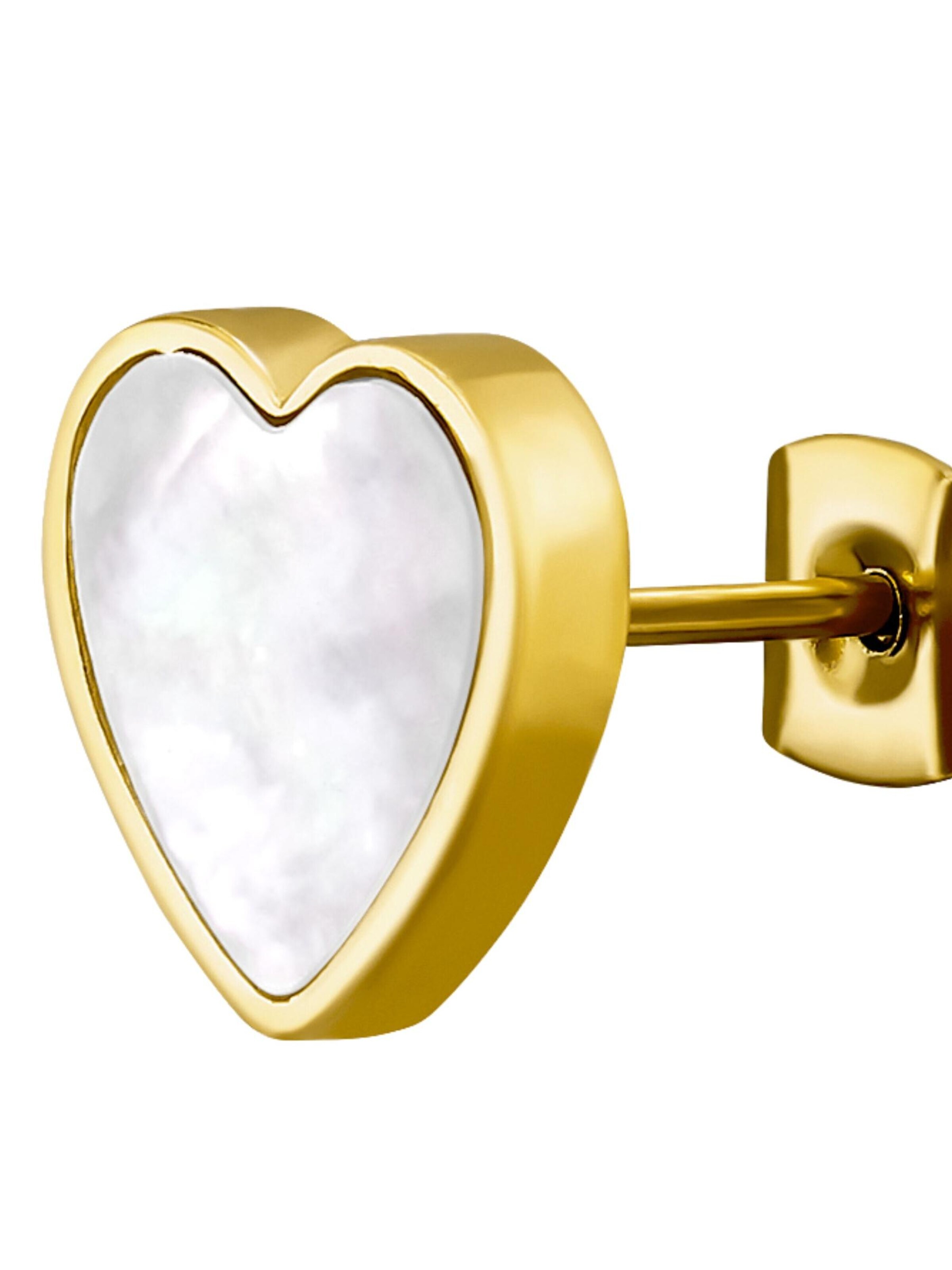Maxte Earrings 'Herz-Ohrstecker aus Edelstahl mit Imitiertem Muschelmutt (Perlmutt)' in Gold