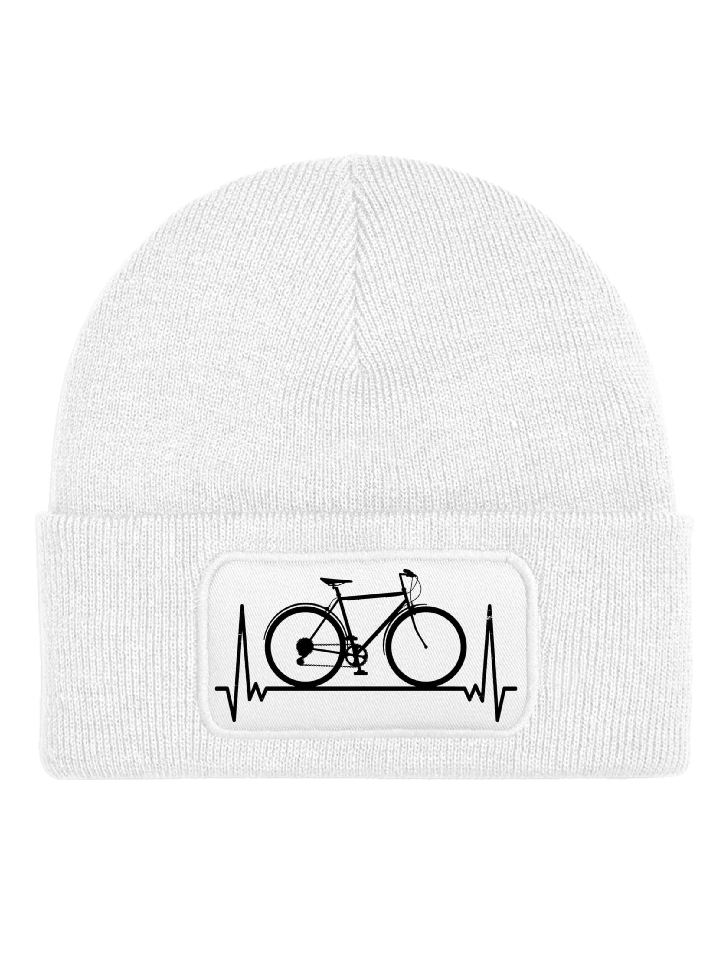 Youth Designz Beanie 'Heartbeat Fahrrad' in White: front