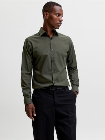 JACK & JONES Slim fit Button Up Shirt 'JPRBLAParker' in Green: front
