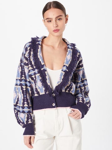 Warehouse Knit cardigan 'Aztec' in Blue: front