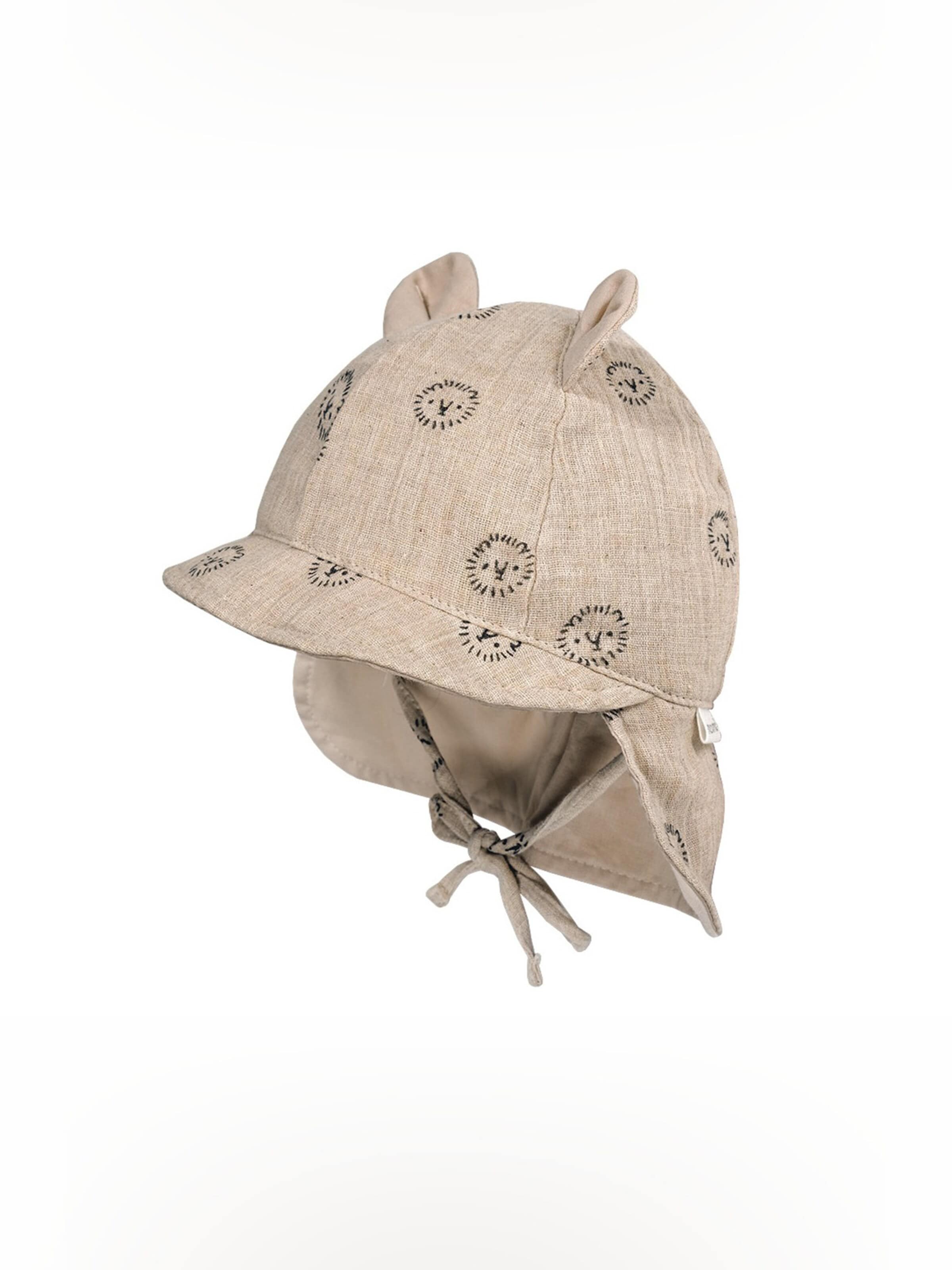 MAXIMO Beanie 'GOTS BABY-Schildmütze, Öhrchen Musselinstoff, Nackenschutz, Bindeband' in Beige: front