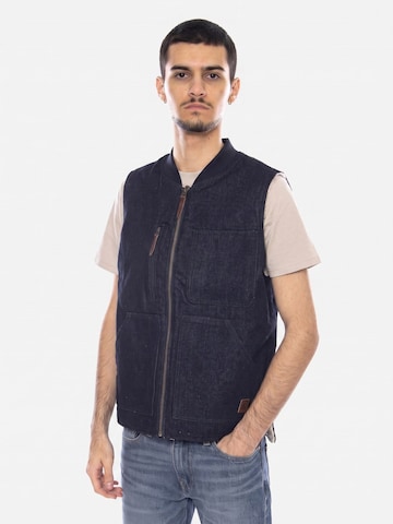 Gilet 'Builders Abraham Rev Vest -- Men's Reversible Rinse Denim Sherpa Vest' di Brixton in blu: frontale
