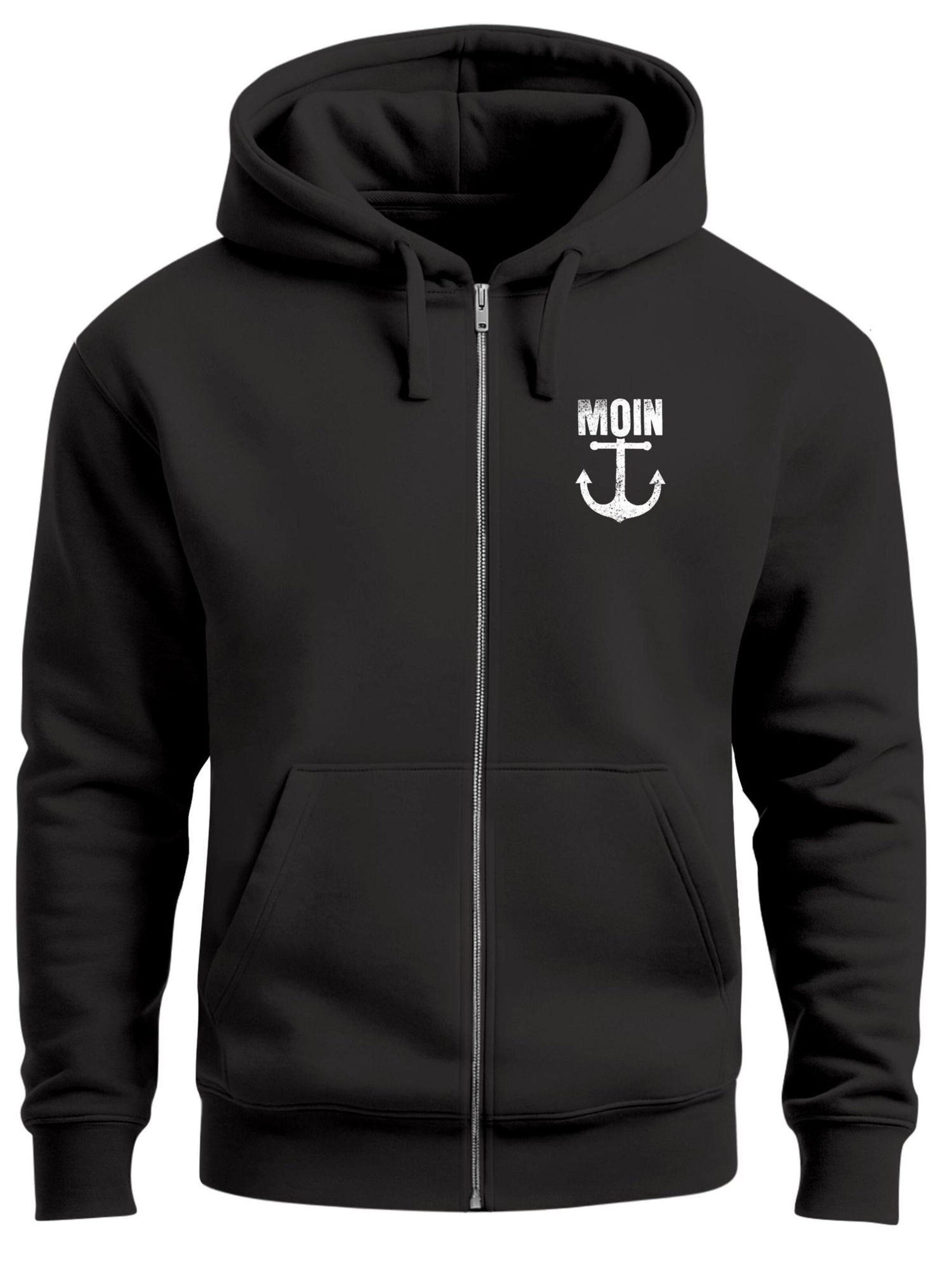 Neverless Zip-Up Hoodie 'Moin Anker' in Black: front