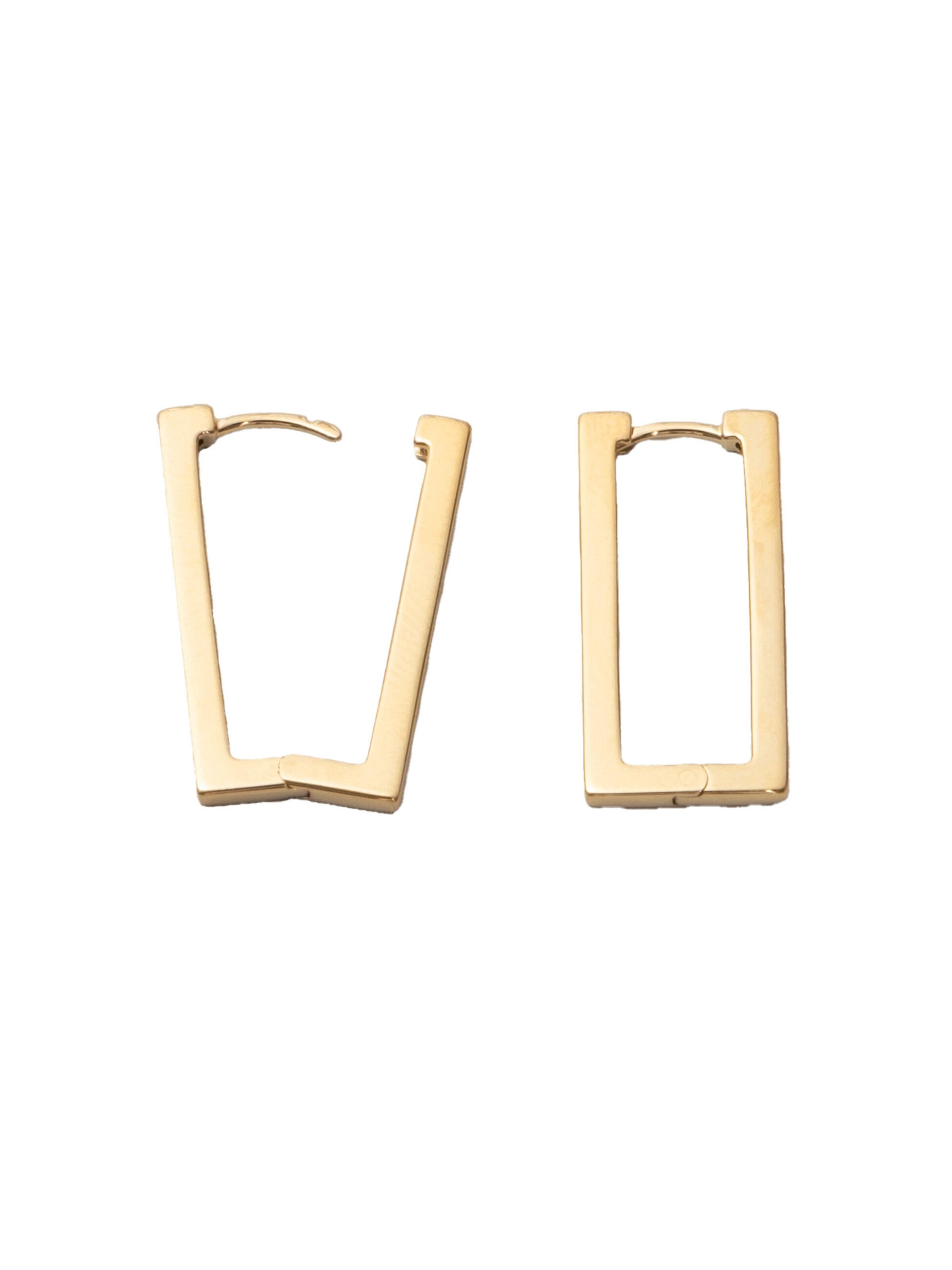 fejn Ohrringe 'Rectangle Huggie', handgefertigt, nachhaltiger Echtschmuck, 18K vergoldet in Gold: Vorderseite