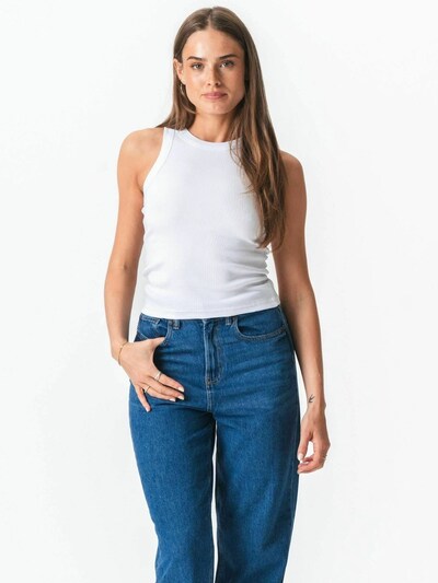 Top ' Ribbed ' pe L TEESHOPPEN pe alb, Vizualizare produs
