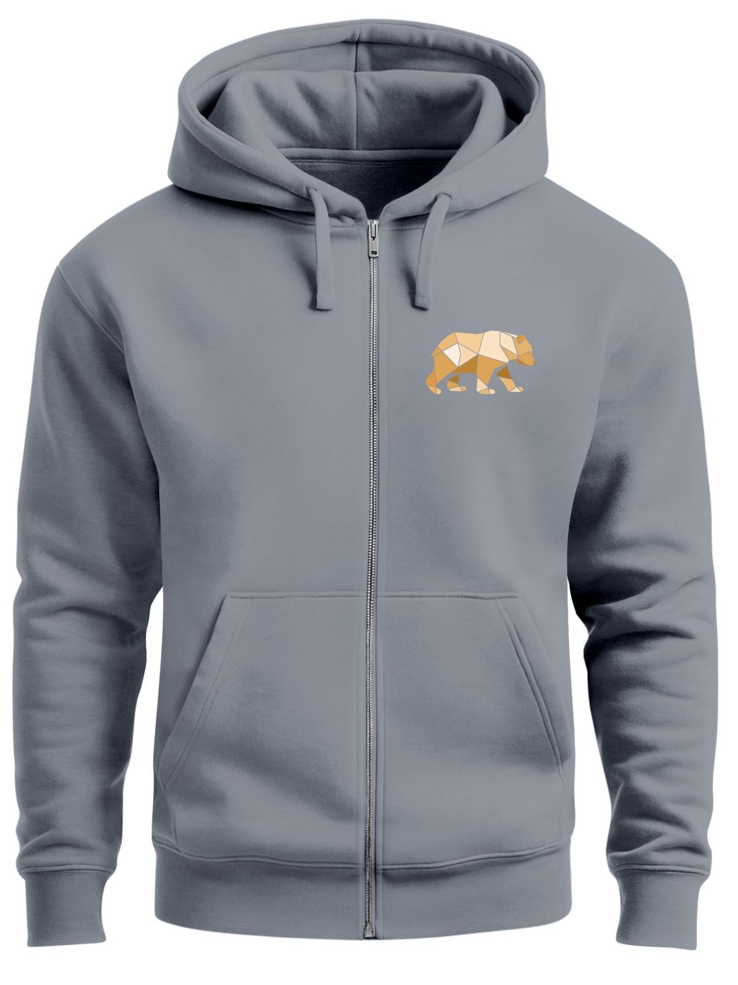 Neverless Sweatjacke 'Bär Polygon Gelb'‌‌ in Grau: Vorderseite