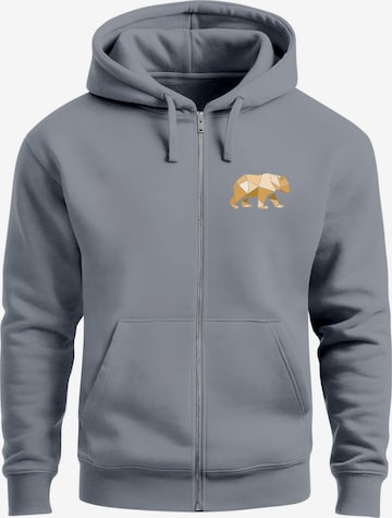 Neverless Sweatjacke 'Bär Polygon Gelb' in Grau: Vorderseite