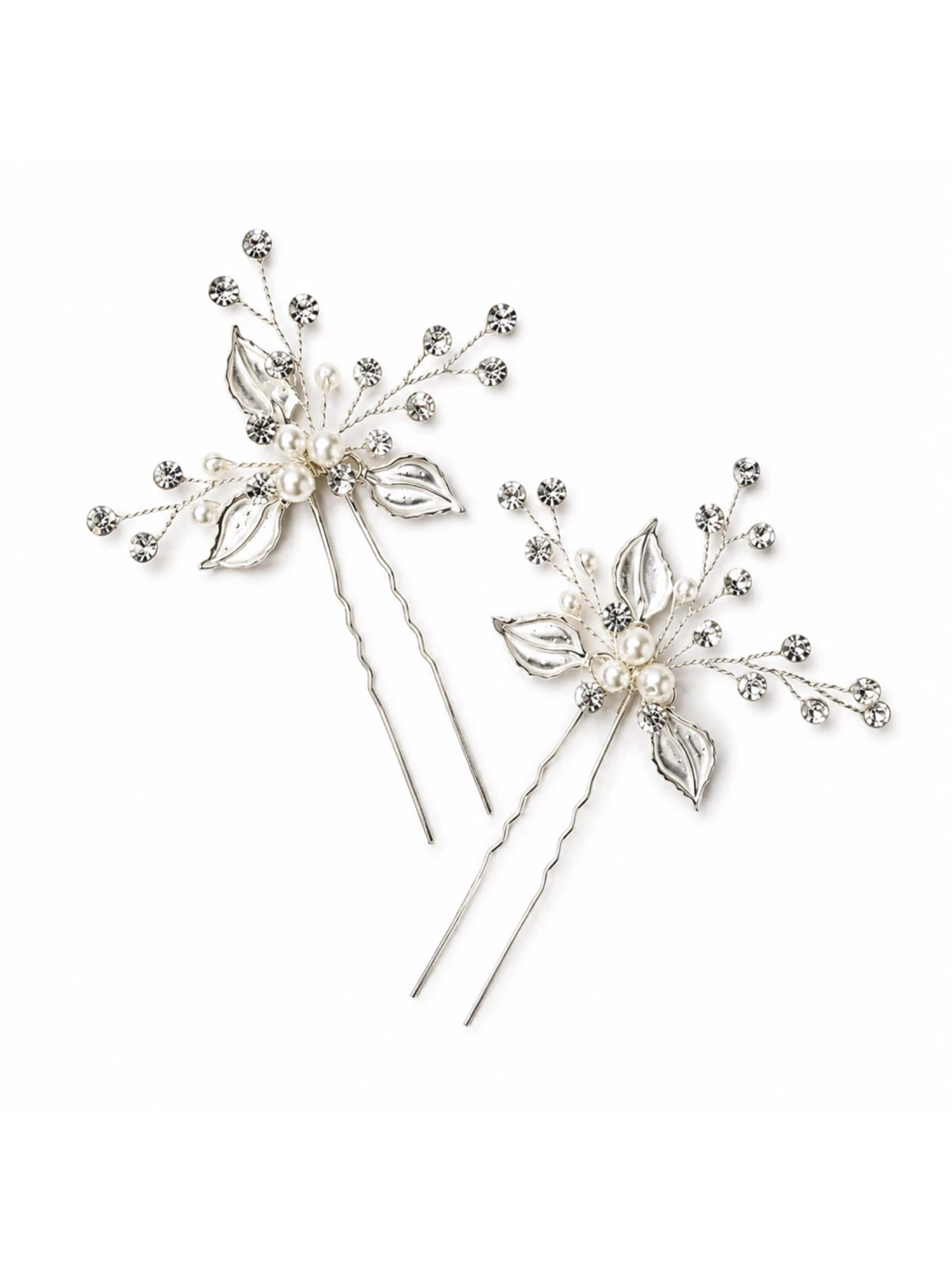 SallyJaneBridal Haarsieraden 'Hera Hairpins Silver' in Zilver: voorkant