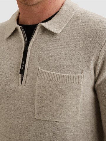 VANGUARD Tröja 'Pullover in wool with zip polo collar' i grå