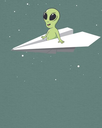 Watapparel Shirt ' Alien on a paper plane ' in Groen