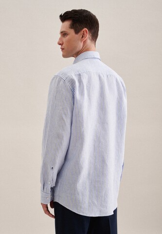 SEIDENSTICKER Regular fit Button Up Shirt 'SMART LINEN' in Blue