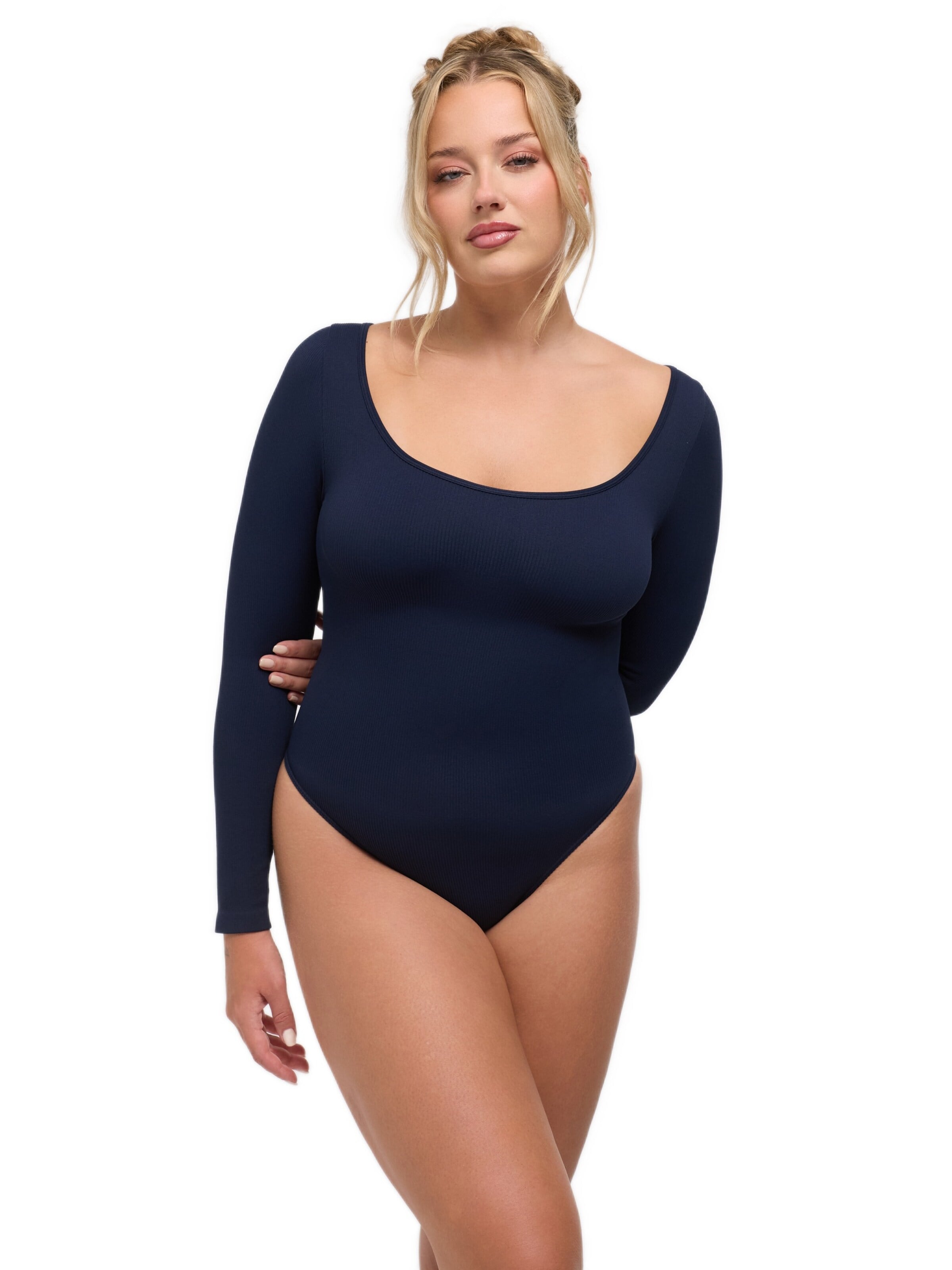 cfab Body 'Ribbed Longsleeve Sculpting Bodysuit with String' - kék