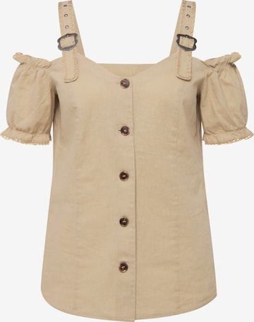 Ulla Popken Traditional Blouse in Beige: front