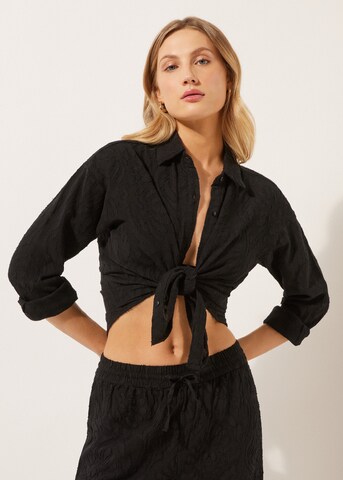 CALZEDONIA Bluse 'Jacquard' in Schwarz