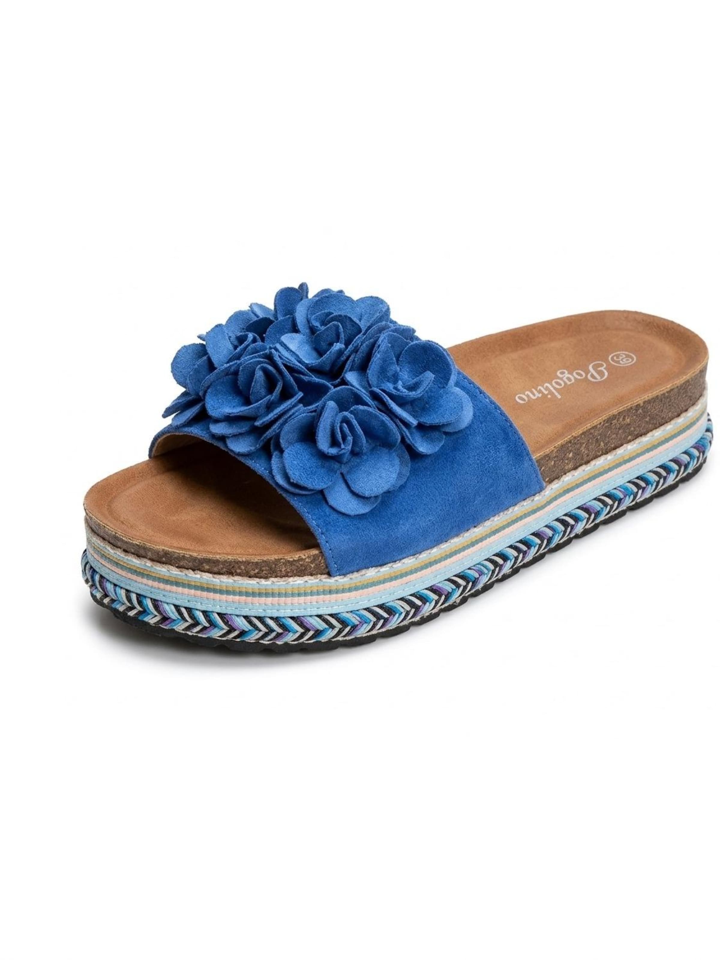 Pogolino Sandals 'Damen Sandalen Plateau Blumen Sandaletten Pantoletten TL891' in Blue: front