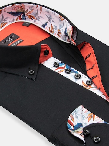 Coupe slim Chemise business 'Donatello Iconic Poplin Stretch Man Shirt Black' 7Camicie en noir
