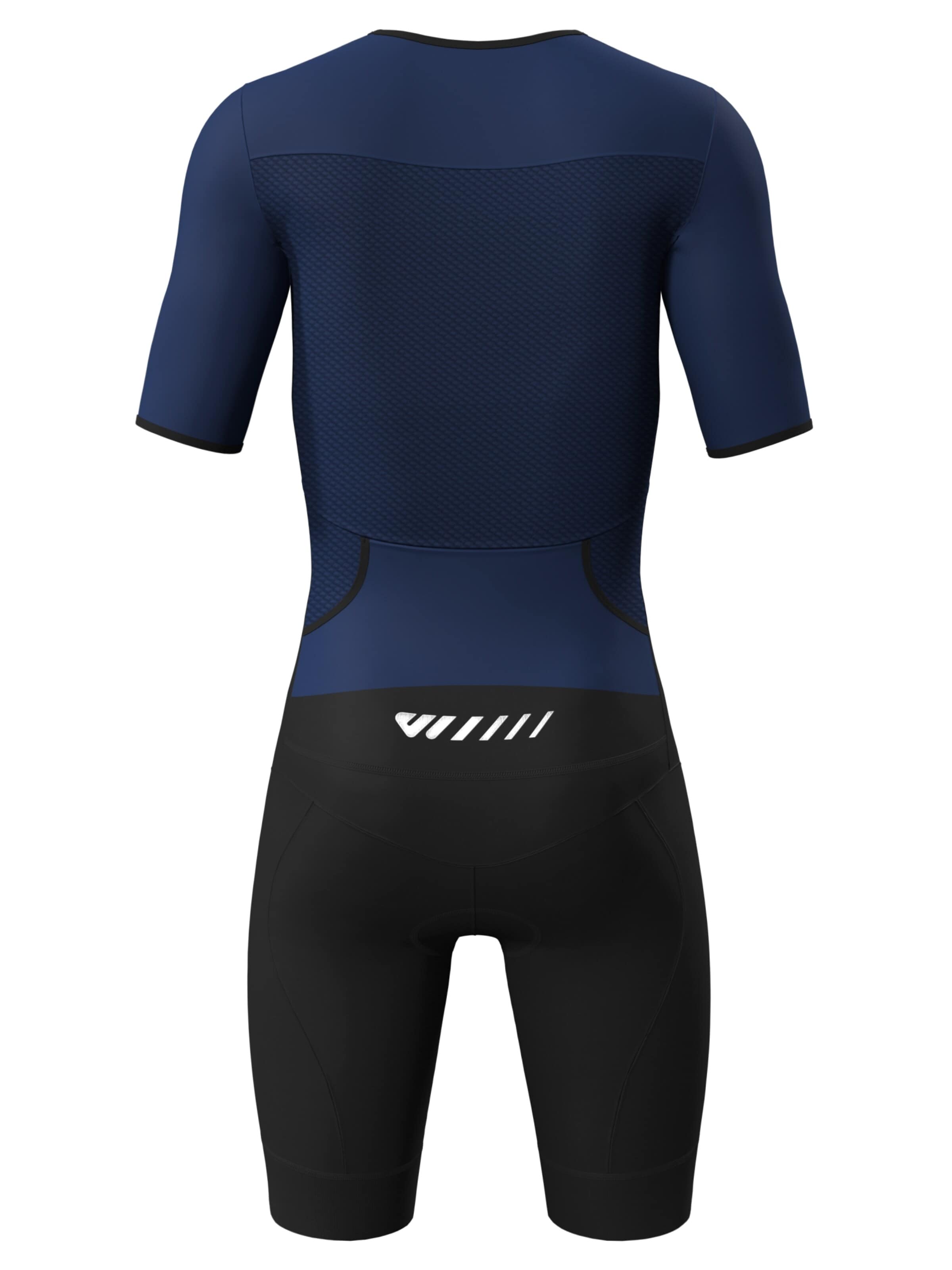 WULIBIKE - Ropa deportiva 'Wulibike Triathlonanzug Herren Atmungsaktiv, Kurzarm, dunkelblau, Rückentaschen' en azul