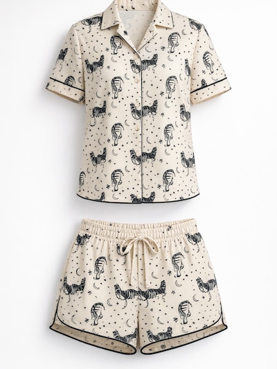 LEAFLETIC Pijama de pantalón corto 'Leafletic Women’s Printed Night Wear Short Set' en XS en crema, Vista del producto