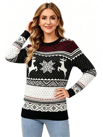 KoJooin Svetr 'Weihnachtspullover für Damen Langarm Pullover mit Rundhalsausschnitt' – černá: přední strana