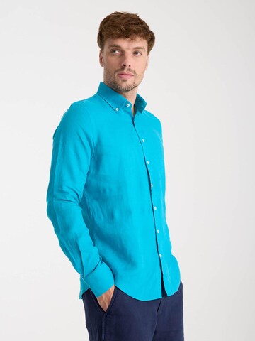 Slim fit Camicia business 'Leonardo Linen Man Shirt Pink' di 7Camicie in blu