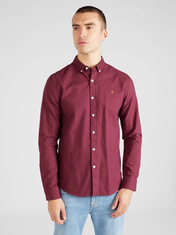 FARAH Slim fit Button Up Shirt 'BREWER' in Red: front