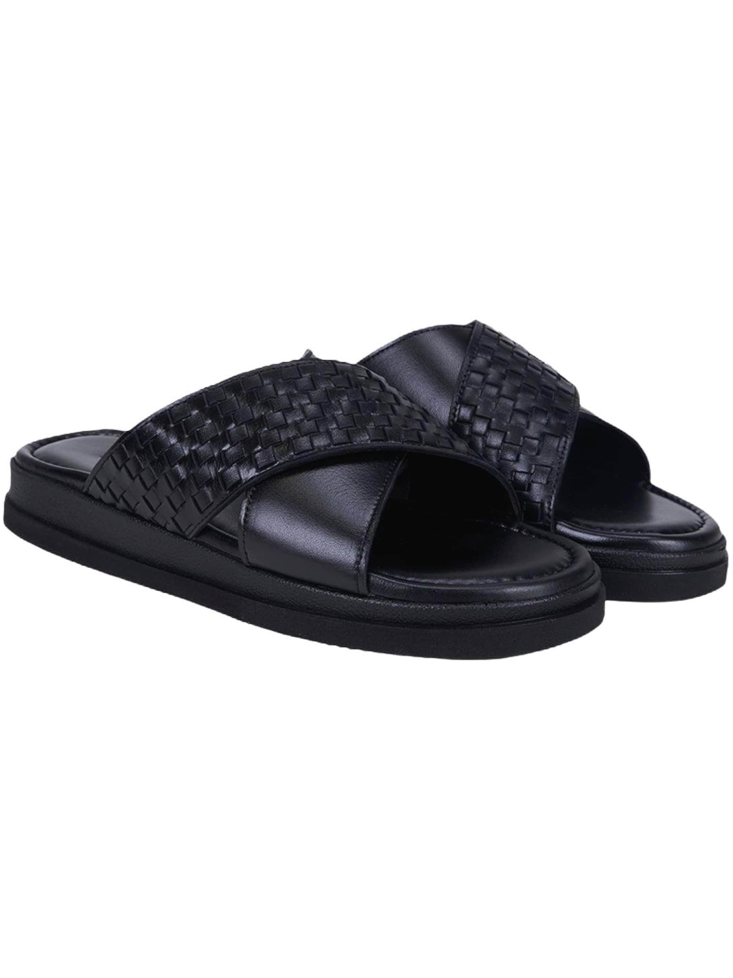 Desa - Zapatos abiertos 'DESA Herren-Pantoletten aus bedrucktem Leder mit gekreuztem Riemen' en negro