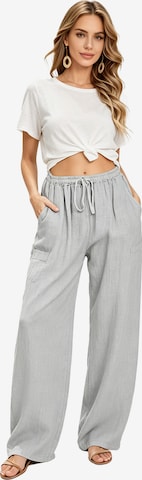KoJooin Spodnie 'Damen Baumwoll-Leinen-Hose mit Kordelzug,hoher Taille und weitem Bein Bequeme, lockere Freizeithose' w kolorze szary: przód