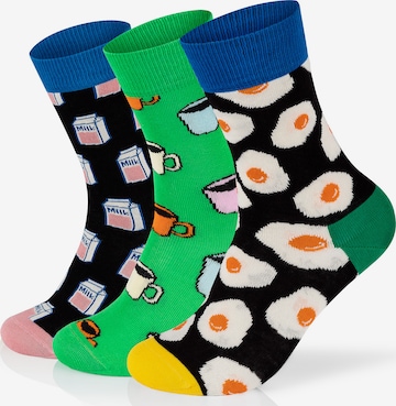 Happy Socks Socks '3-Pack Milk-My Cup Of Tea-Sunny Side Up' in Green: front