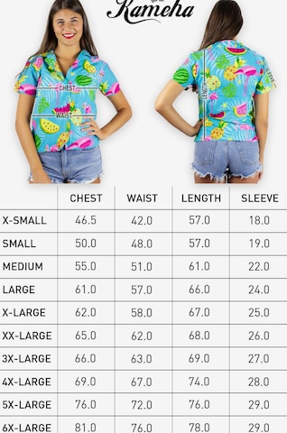 Camicia da donna 'Flamingo Melone' di King Kameha in blu: frontale