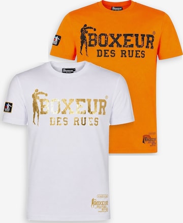 Boxeur des Rues - Camiseta 'Herren T-Shirt 2er-Pack Boxeur des Rues Slim Fit: Weiß, Goldenes Logo + Orange, Schwarzes Logo' en Mezcla de colores: frente